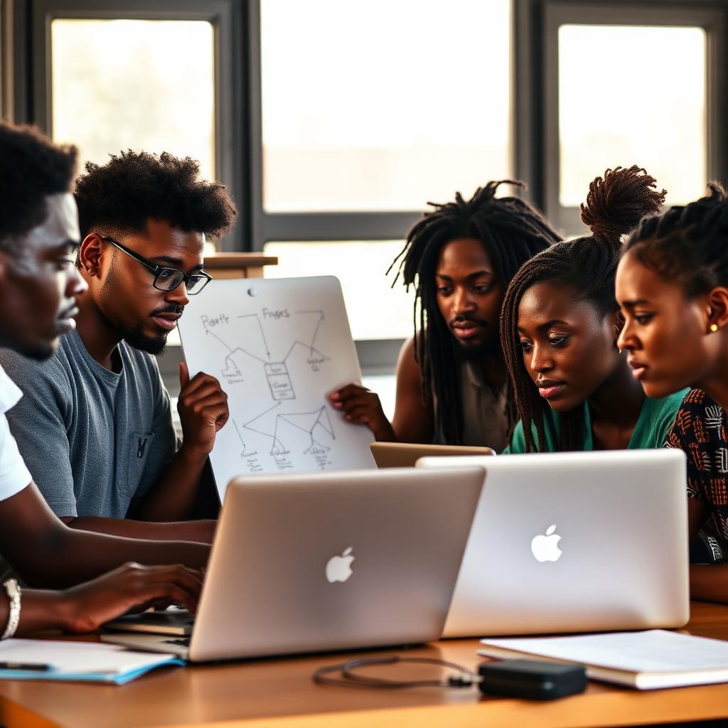 Students collaborating at the I2I Hackathon in Accra, Ghana